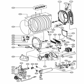 Drum And Motor Assembly: Gas Type Diagram and Parts List for DLGX6002V ASSEEUS LG Dryer