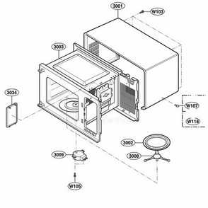 Oven Cavity Parts Diagram and Parts List for 65223401 CS1ESEA LG Range