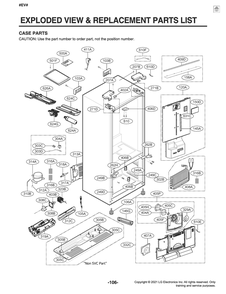 Case Parts Diagram and Parts List for GR-X28ANSXM ASTCNA6 LG Refrigerator