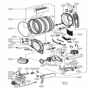 Drum And Motor Assembly: Gas Type Diagram and Parts List for 71522 ABWESEU LG Dryer