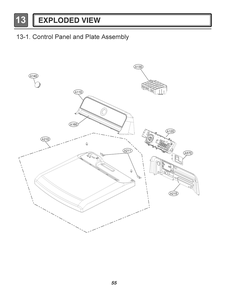 Control Panel And Plate Assembly Diagram and Parts List for RV13U6AM8W ABWEEUS LG Dryer
