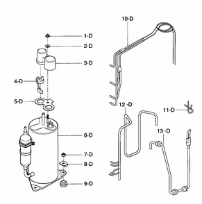 Compressor Parts Diagram and Parts List for 58075144700  Kenmore Air Conditioner