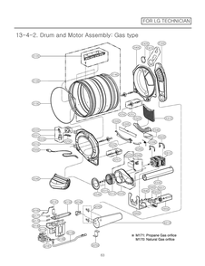 Drum And Motor Assembly Diagram and Parts List for RN1393AS ABWEEUS LG Dryer