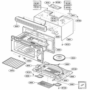 Oven Cavity Parts Diagram and Parts List for 64682 AW1ESEA LG Range