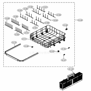 Lower Rack Assembly Diagram and Parts List for LDT5665ST ASTEEUS LG Dishwasher