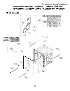 Tub Assembly Svc Part Diagram and Parts List for LDFC353LS ASSEEUS LG Dishwasher