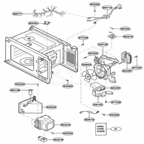 Interior Parts Diagram and Parts List for YMT3130SHB B1EWPC LG Microwave