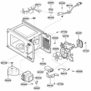 Oven Interior Parts Diagram and Parts List for 69252 MWESEA LG Range