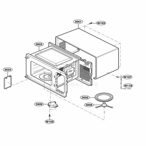Oven Cavity Parts Diagram and Parts List for 65029 CBKESEA LG Microwave