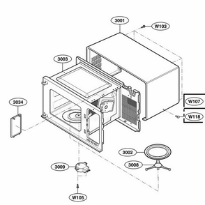 Oven Cavity Parts Diagram and Parts List for 63352301 CW1ESEA LG Range