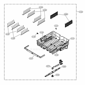 Upper Rack Assembly Diagram and Parts List for LUDP8908SN ASTEEUS LG Dishwasher