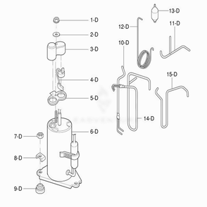 Compressor Parts Diagram and Parts List for 580 AWYASRU LG Air Conditioner