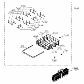 Lower Rack Assembly Diagram and Parts List for SKSDW2401S ASTESNA LG Range