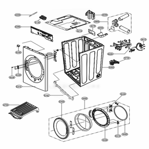 Cabinet And Door Assembly 1 Diagram and Parts List for WKEX200HBA ABLEEUS LG Washer Dryer Combo