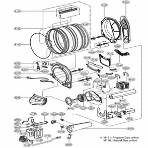 Drum And Motor Assembly Diagram and Parts List for DLG3051W ABWEEUS LG Dryer