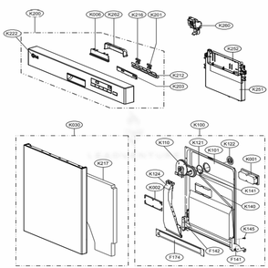 Panel/Door Assembly Diagram and Parts List for LDS5040ST ASTEEUS LG Dishwasher