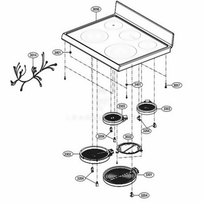 Cooktop Parts Diagram and Parts List for LRE3193SW FWHLLGA LG Range