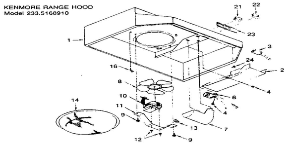 Range Hood Diagram and Parts List for 2335168910  Kenmore Range Hood