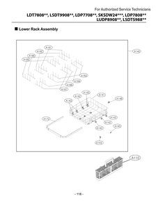 Lower Rack Assembly Diagram and Parts List for DUAG27HN ASTESNA LG Dishwasher