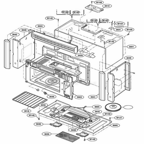 Oven Cavity Parts Diagram and Parts List for 64764 AB6ESEA LG Range