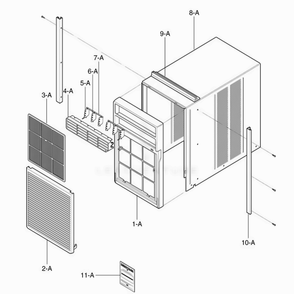 Cabinet And Front Grille Assembly Diagram and Parts List for 75063 AWYASRU LG Air Conditioner