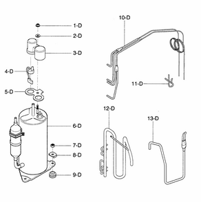 Compressor Parts Diagram and Parts List for 58075119500  Kenmore Air Conditioner