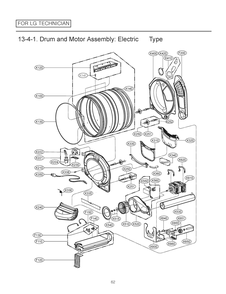 Drum And Motor Assembly Diagram and Parts List for RV1393AS ABWEEUS LG Dryer