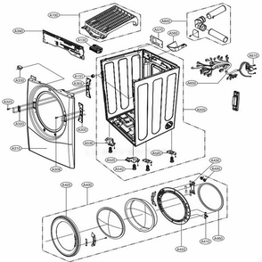Cabinet And Door Assembly Diagram and Parts List for DLE3500W ABWEEUS LG Dryer