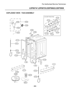 Tub Assembly Cutlery Rack Rail Diagram and Parts List for D1438DB ABDEEUS LG Dishwasher