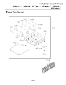 Lower Rack Assembly Diagram and Parts List for DUA414TD ABDEEUS LG Dishwasher