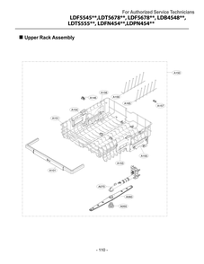 Upper Rack Assembly Diagram and Parts List for LDPN454HT ASSESNA LG Dishwasher