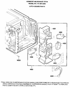 Latch Board Diagram and Parts List for 7218912290  Kenmore Microwave