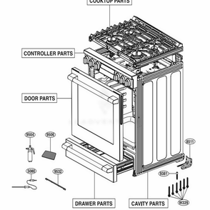 Main Diagram and Parts List for UPSG3014ST AS1ESGN LG Wall Oven