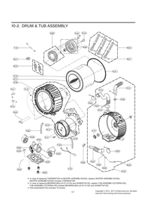 Drum And Tub Assembly Diagram and Parts List for F3G2CYT2T ASSETUS LG Washer