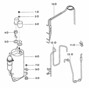 Compressor Parts Diagram and Parts List for 58075135500  Kenmore Air Conditioner