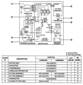 Wiring Diagram Diagram and Parts List for LW8000PR  LG Air Conditioner
