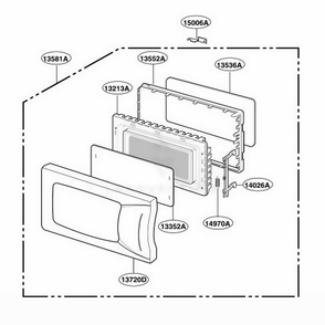 Door Parts Diagram and Parts List for MT4110SPB CBKEWRP LG Wall Oven