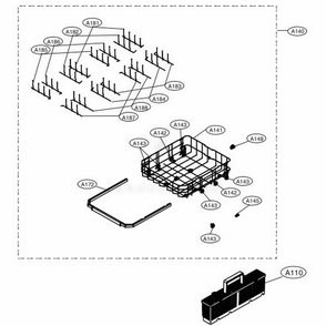 Lower Rack Assembly Diagram and Parts List for LDP7708BD ABDESNA LG Dishwasher