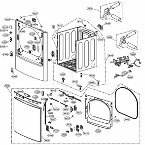 Cabinet And Door Assembly Diagram and Parts List for DLEX7710VE ASSEEUS LG Dryer