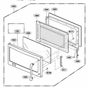 Door Parts Diagram and Parts List for 64682 AW1ESEA LG Range