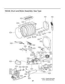 Drum And Motor Assembly Diagram and Parts List for RN13U6E ASSEEUS LG Dryer