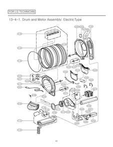 Drum And Motor Assembly Diagram and Parts List for RV1393ES ASSEEUS LG Dryer
