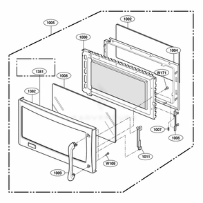 Door Parts Diagram and Parts List for 80804 ABSESEA LG Wall Oven