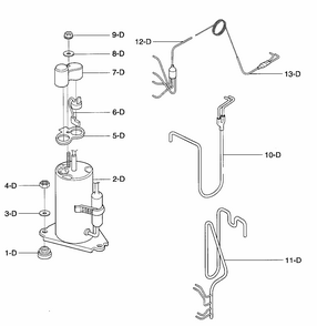 Compressor Parts Diagram and Parts List for 58076081700  Kenmore Air Conditioner