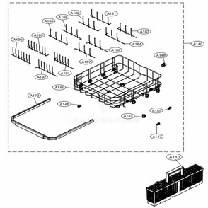 Lower Rack Assembly Diagram and Parts List for LDP5676BD ABDEEUS LG Dishwasher