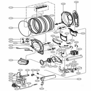 Drum And Motor Assembly Gas Type Diagram and Parts List for 35044262 ABWEEUS LG Washer Dryer Combo