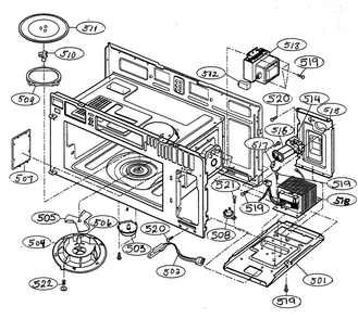 Interior Parts 1 Diagram and Parts List for MV-1725W  LG Microwave