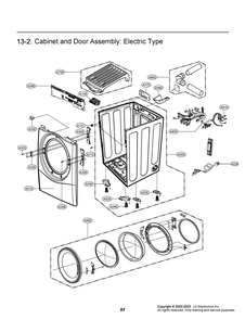 Cabinet And Door Assembly Diagram and Parts List for DLE3400W ABWEUCI LG Dryer