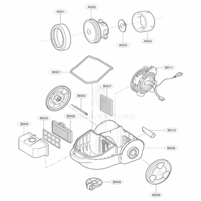 Base Assembly, Body Diagram and Parts List for 23090 AZBESRS LG Canister Vacuum