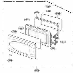 Door Parts Diagram and Parts List for YMT3110SHQ MWEWPC LG Range